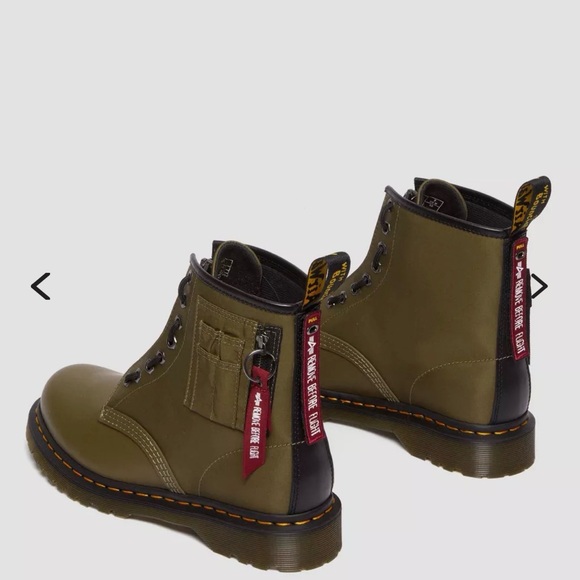 1460 Ben Alpha Industries Nylon/Leather Olive Lace Up Boots - Picture 3 of 12